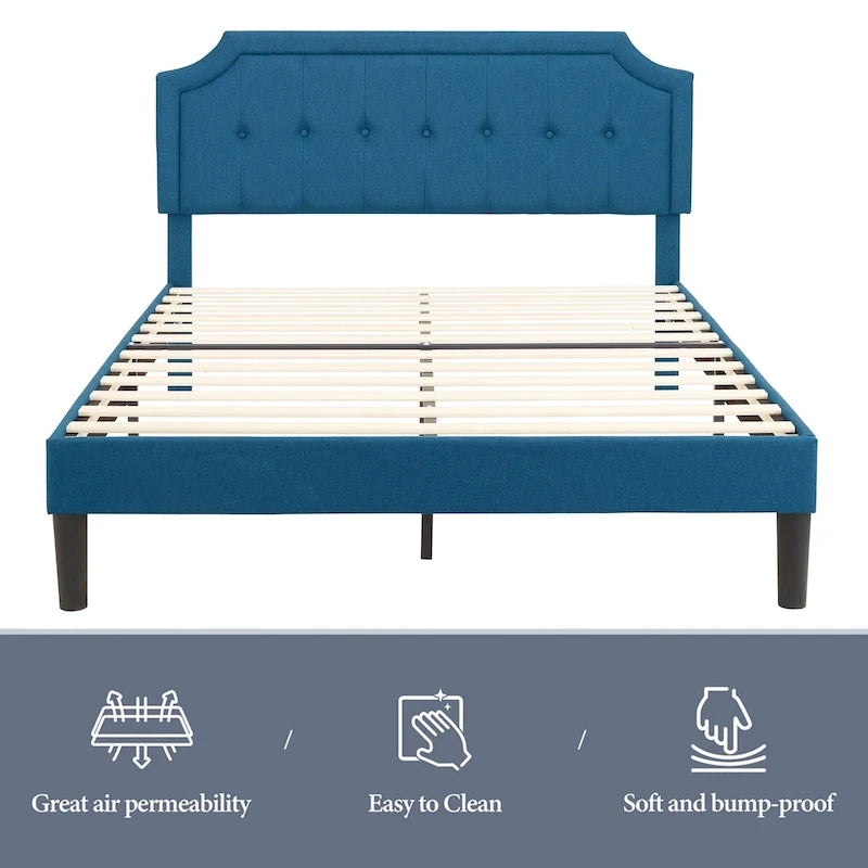 Modern Upholstered Bed Frame with Height Adjustable Headboard, No Box Spring Needed