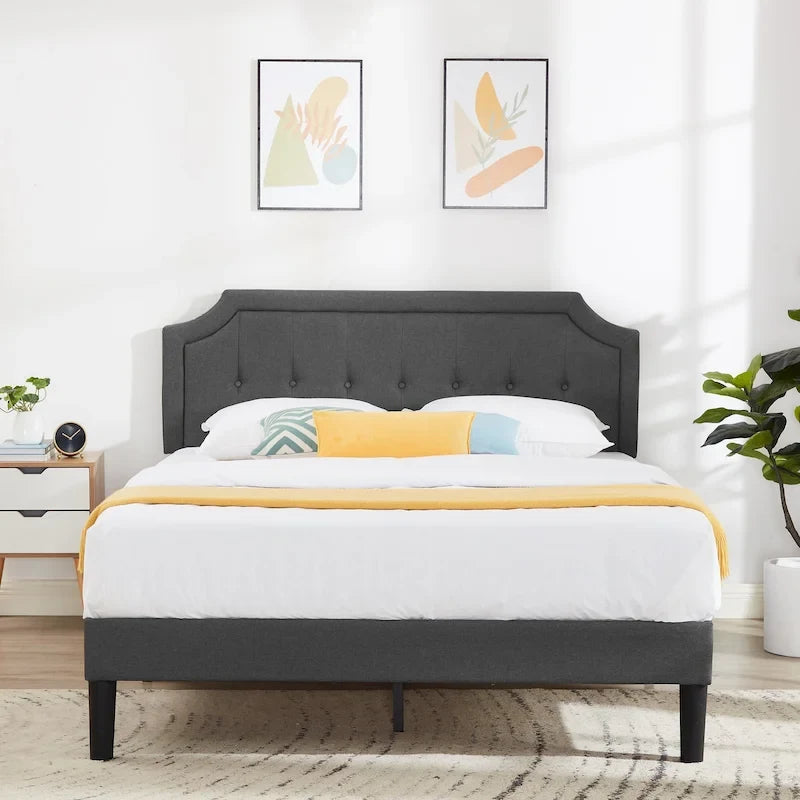 Modern Upholstered Bed Frame with Height Adjustable Headboard, No Box Spring Needed