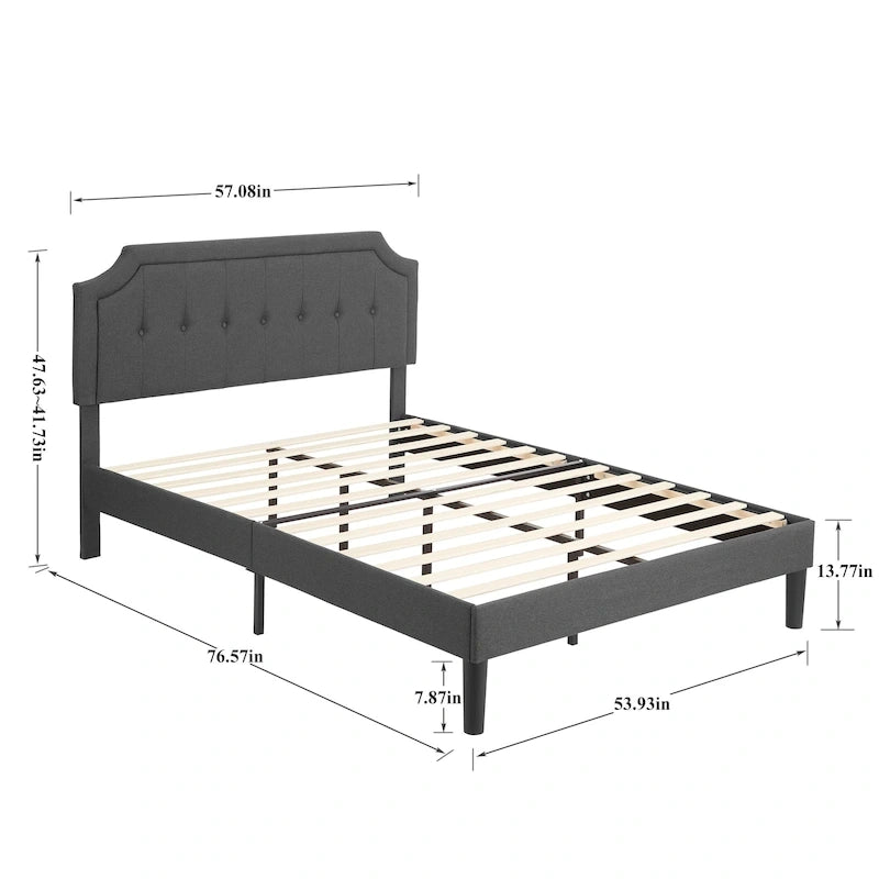 Modern Upholstered Bed Frame with Height Adjustable Headboard, No Box Spring Needed