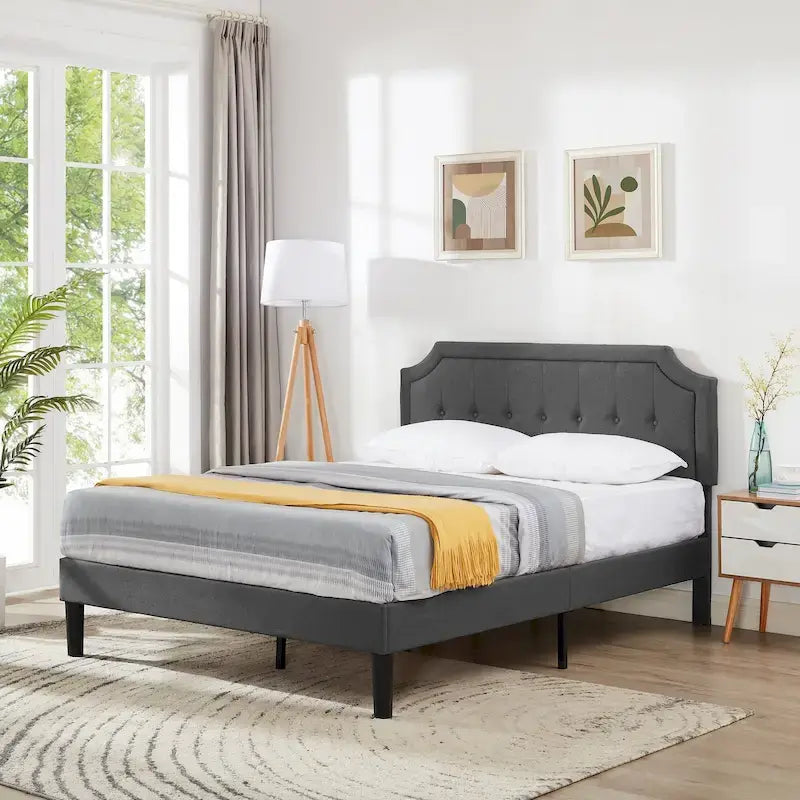 Modern Upholstered Bed Frame with Height Adjustable Headboard, No Box Spring Needed