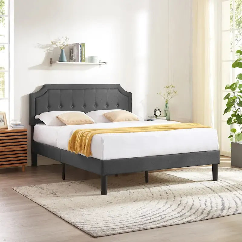 Modern Upholstered Bed Frame with Height Adjustable Headboard, No Box Spring Needed