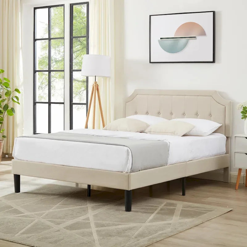 Modern Upholstered Bed Frame with Height Adjustable Headboard, No Box Spring Needed