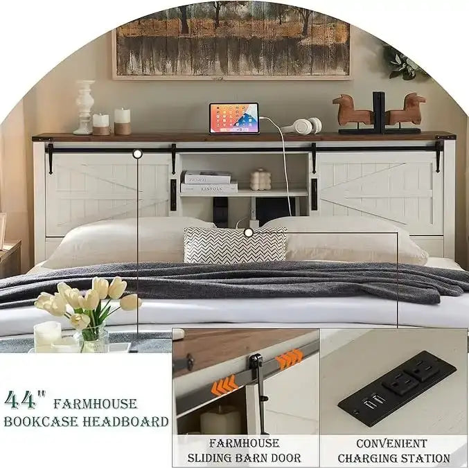 Bettgestell im Landhausstil für Kingsize-Bett mit Ablagefächern und Ladestation