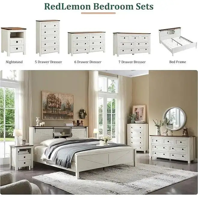 Bettgestell im Landhausstil für Kingsize-Bett mit Ablagefächern und Ladestation