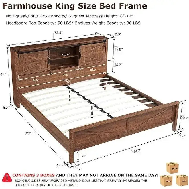 Bettgestell im Landhausstil für Kingsize-Bett mit Ablagefächern und Ladestation