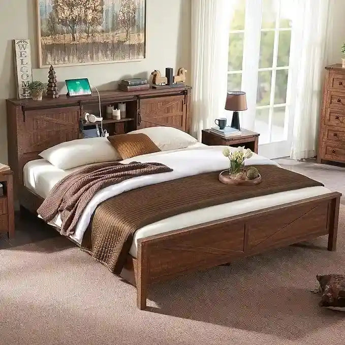 Bettgestell im Landhausstil für Kingsize-Bett mit Ablagefächern und Ladestation