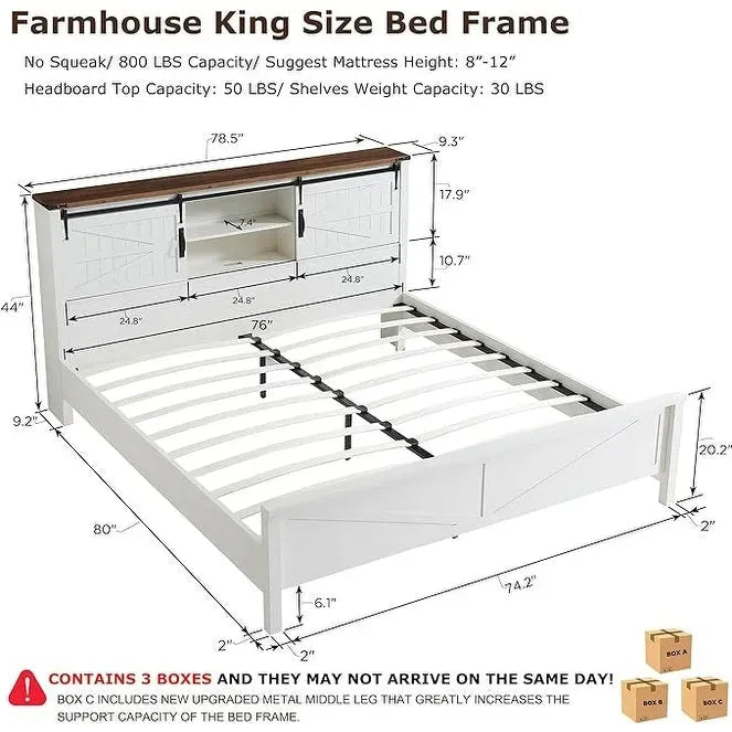 Bettgestell im Landhausstil für Kingsize-Bett mit Ablagefächern und Ladestation