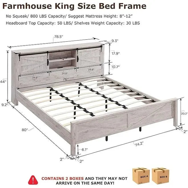 Bettgestell im Landhausstil für Kingsize-Bett mit Ablagefächern und Ladestation