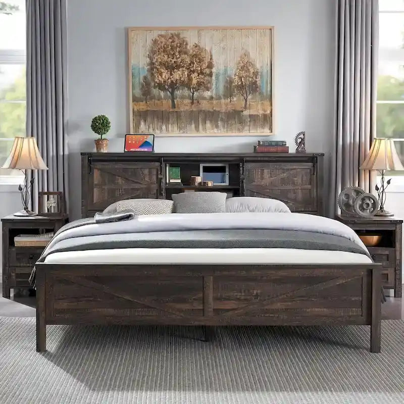 Bettgestell im Landhausstil für Kingsize-Bett mit Ablagefächern und Ladestation