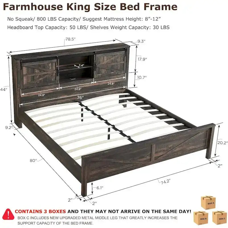 Bettgestell im Landhausstil für Kingsize-Bett mit Ablagefächern und Ladestation