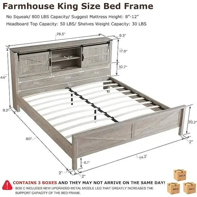 Bettgestell im Landhausstil für Kingsize-Bett mit Ablagefächern und Ladestation