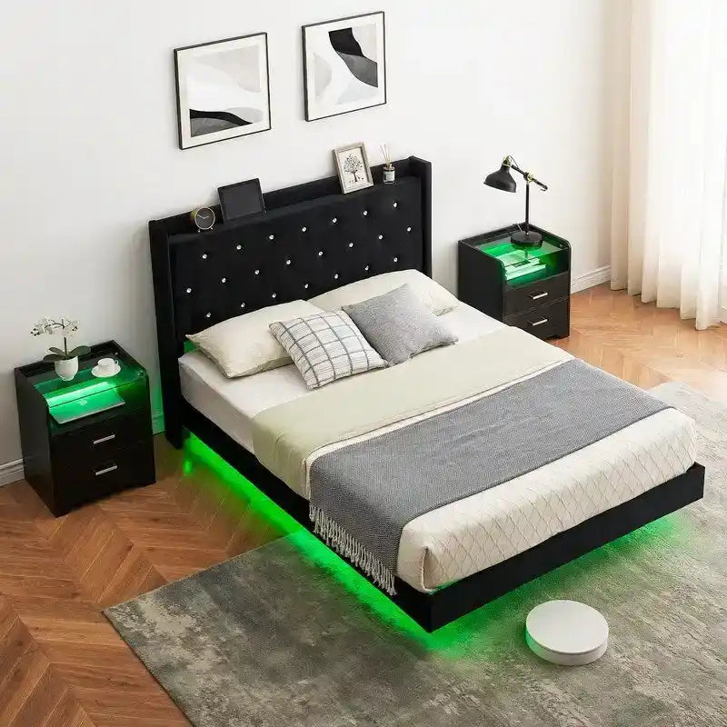 Cadre de lit flottant grand format avec éclairage LED