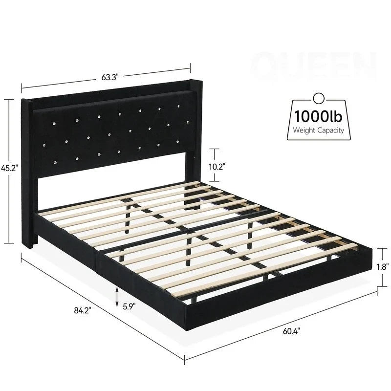 Cadre de lit flottant grand format avec éclairage LED
