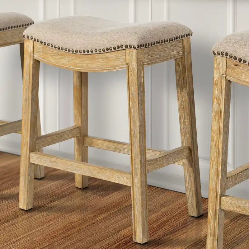 Saddle-Seat Wood Bar Stool with Upholstered Seat