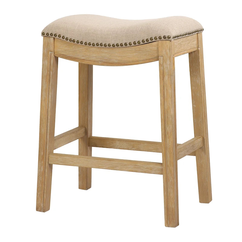 Sadie Saddle-Seat Wood Bar Stool with Upholstered Seat