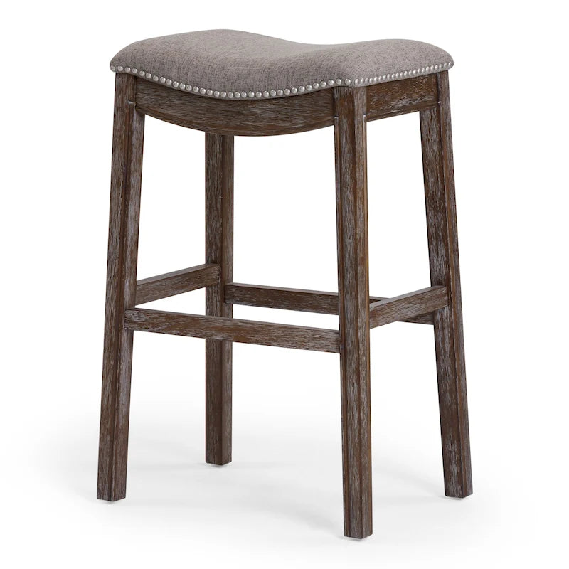 Saddle-Seat Wood Bar Stool with Upholstered Seat
