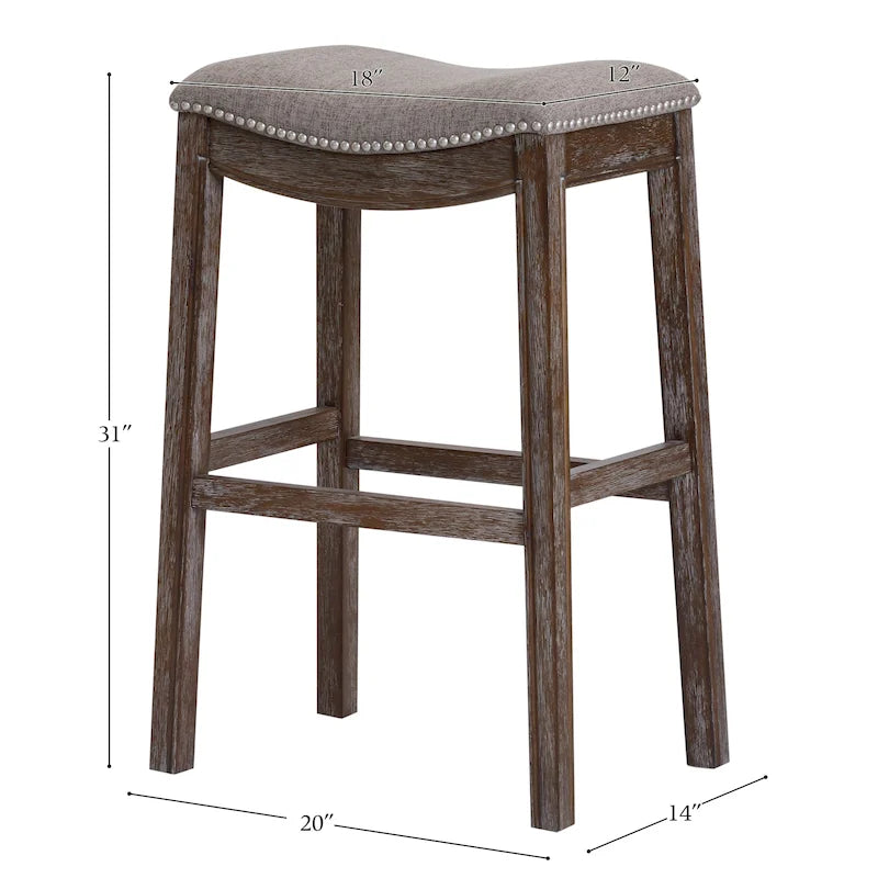 Saddle-Seat Wood Bar Stool with Upholstered Seat