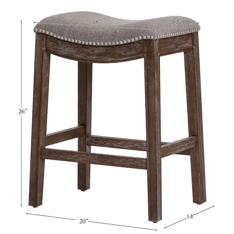 Saddle-Seat Wood Bar Stool with Upholstered Seat