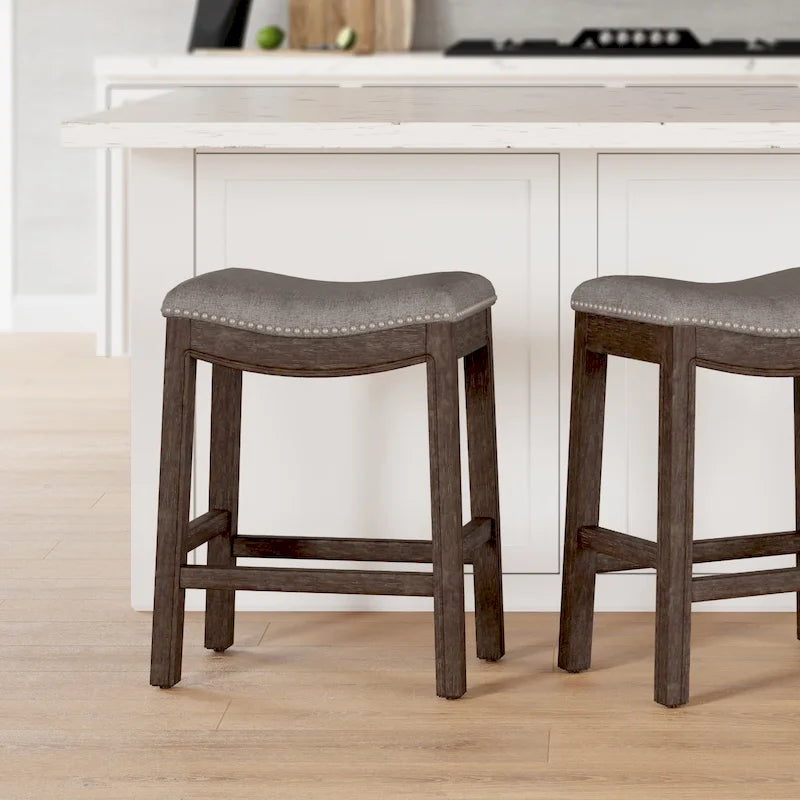 Saddle-Seat Wood Bar Stool with Upholstered Seat