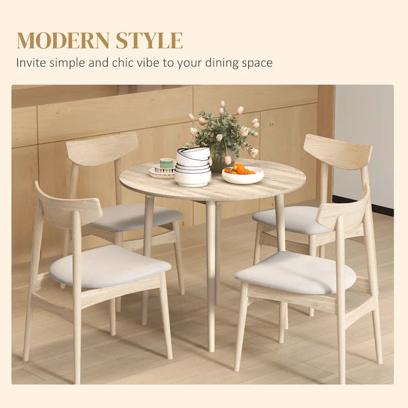 35 Round Folding Dining Table, Collapsible Drop Leaf Table for Small Spaces, Small Kitchen Table with Solid Wood Legs