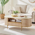 Modern Luxury Fluted Coffee Table, Center Table with Faux Marble Top