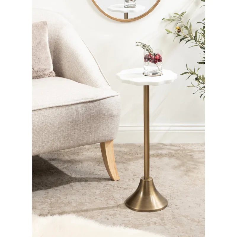 Kate and Laurel Sanzo Scalloped Marble and Metal Drink Table