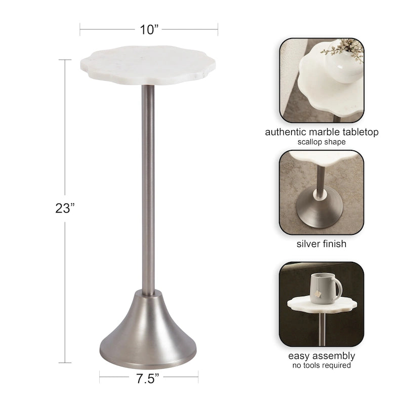 Beistelltisch aus Marmor und Metall mit Muschelkanten