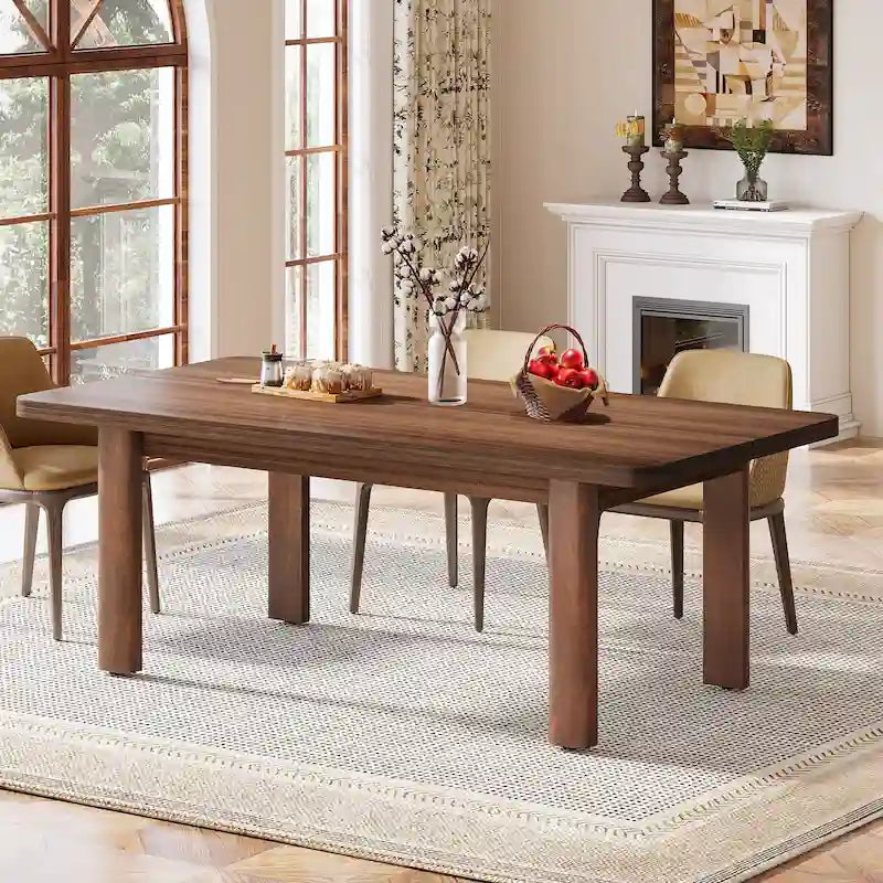 Dining Table for 4-6 People, 63-Inch Farmhouse Kitchen Table with Solid Wood Legs