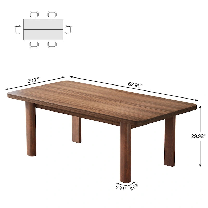 Dining Table for 4-6 People, 63-Inch Farmhouse Kitchen Table with Solid Wood Legs