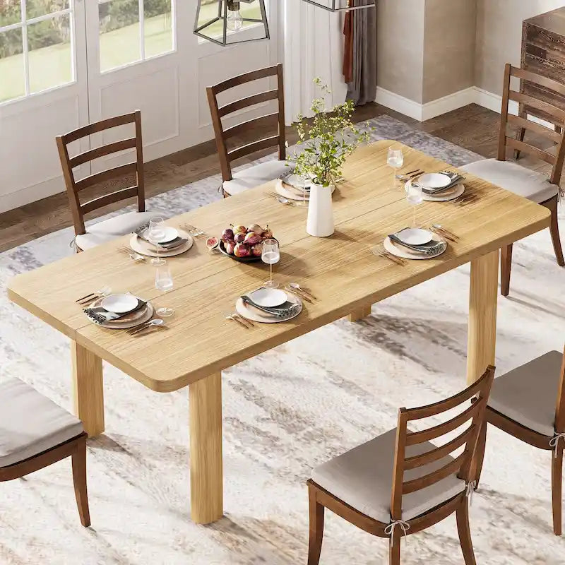 Dining Table for 4-6 People, 63-Inch Farmhouse Kitchen Table with Solid Wood Legs