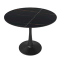 35 Round Dining Table for 4 with Sintered Stone Tabletop in Black Base for Kitchen & Dining Room