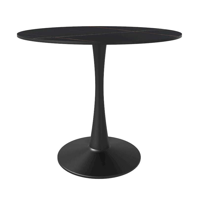 35 Round Dining Table for 4 with Sintered Stone Tabletop in Black Base for Kitchen & Dining Room