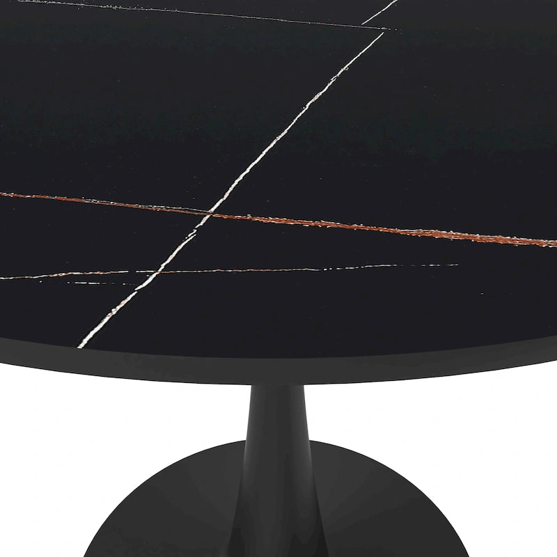 35 Round Dining Table for 4 with Sintered Stone Tabletop in Black Base for Kitchen & Dining Room