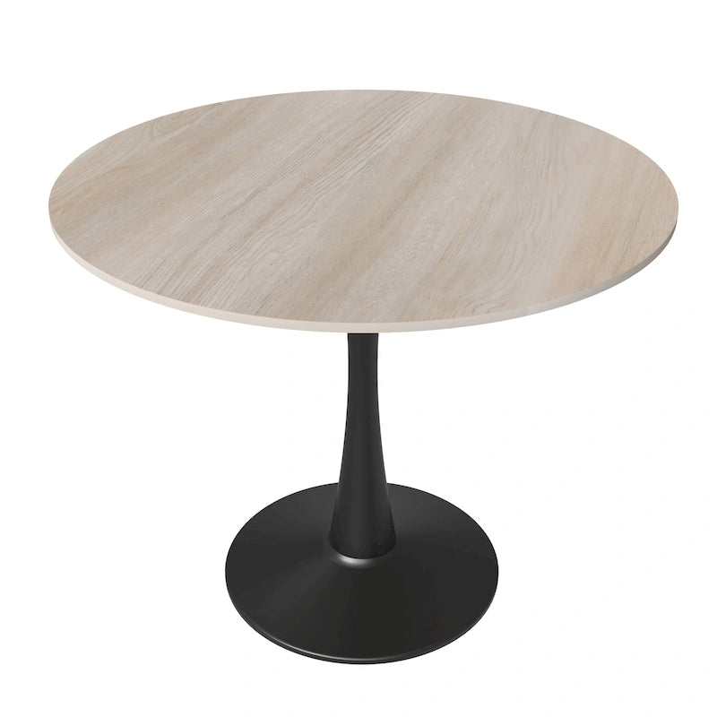 35 Round Dining Table for 4 with Sintered Stone Tabletop in Black Base for Kitchen & Dining Room