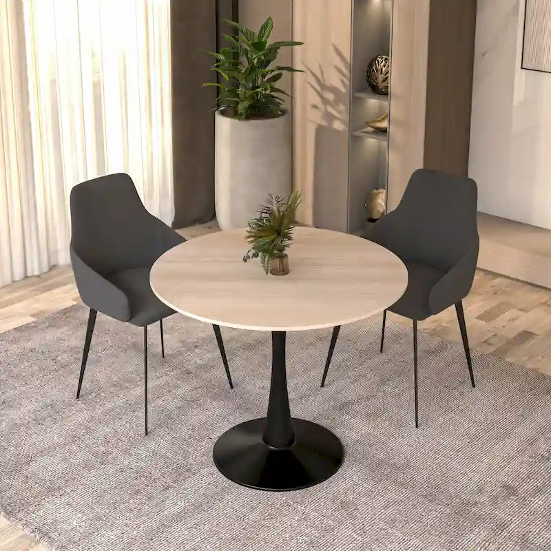 35 Round Dining Table for 4 with Sintered Stone Tabletop in Black Base for Kitchen & Dining Room