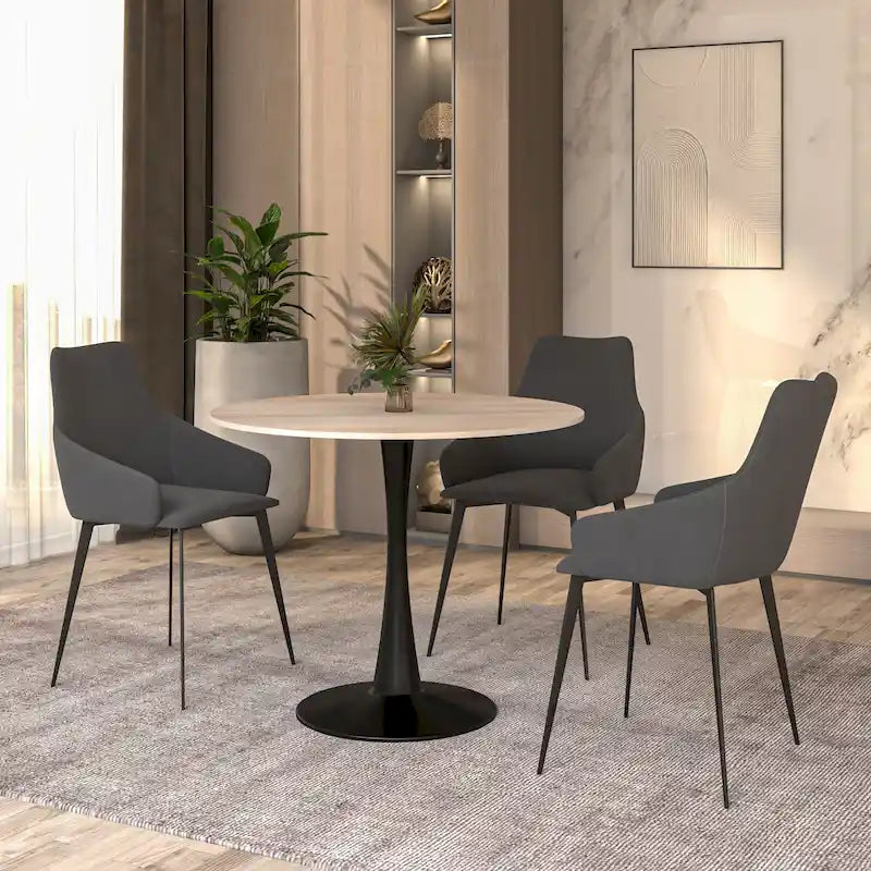 35 Round Dining Table for 4 with Sintered Stone Tabletop in Black Base for Kitchen & Dining Room