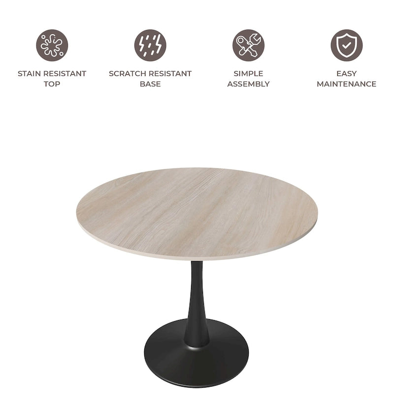 35 Round Dining Table for 4 with Sintered Stone Tabletop in Black Base for Kitchen & Dining Room