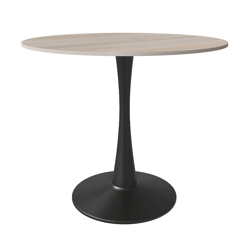 35 Round Dining Table for 4 with Sintered Stone Tabletop in Black Base for Kitchen & Dining Room