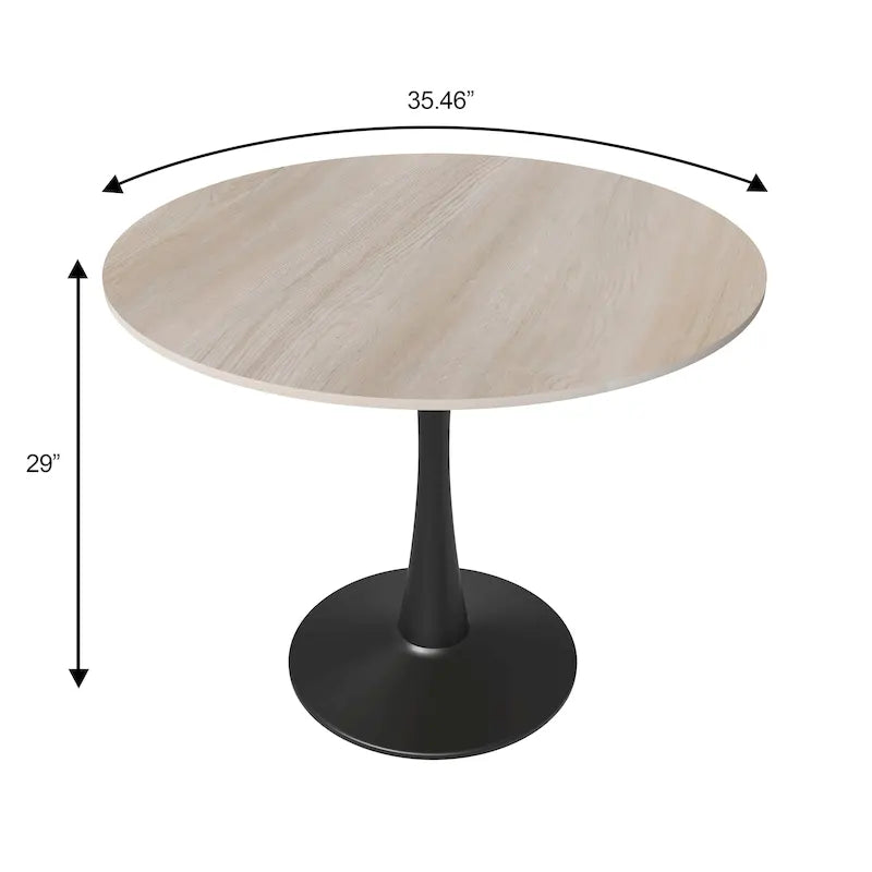 35 Round Dining Table for 4 with Sintered Stone Tabletop in Black Base for Kitchen & Dining Room