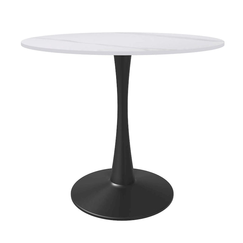 35 Round Dining Table for 4 with Sintered Stone Tabletop in Black Base for Kitchen & Dining Room
