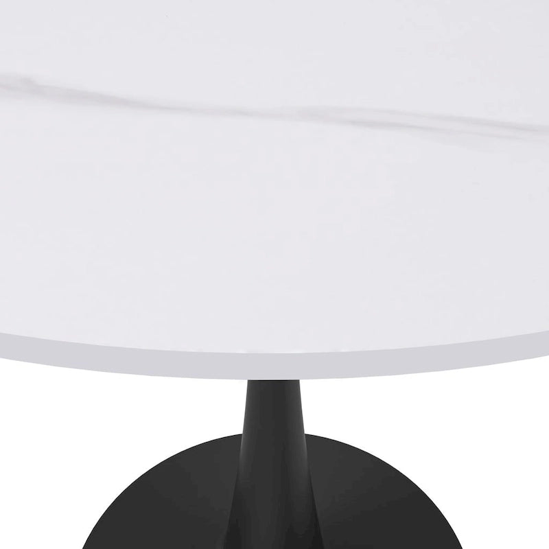 35 Round Dining Table for 4 with Sintered Stone Tabletop in Black Base for Kitchen & Dining Room