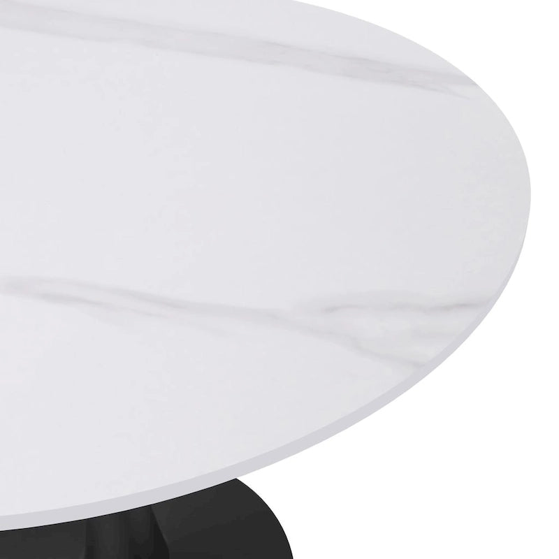 35 Round Dining Table for 4 with Sintered Stone Tabletop in Black Base for Kitchen & Dining Room