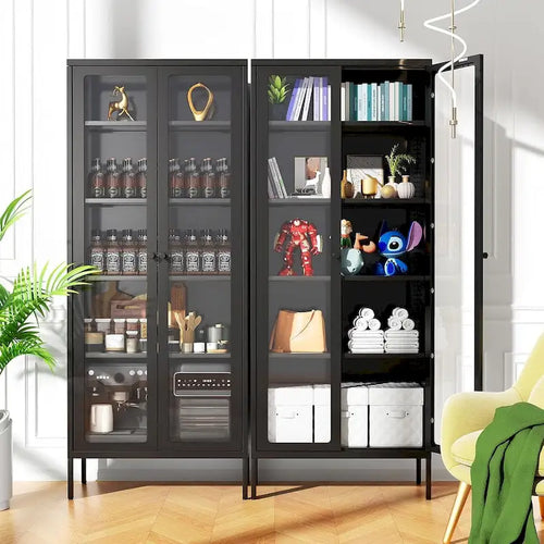67 hoher Glas-Vitrinenschrank mit Glastüren und 4 verstellbaren Einlegeböden