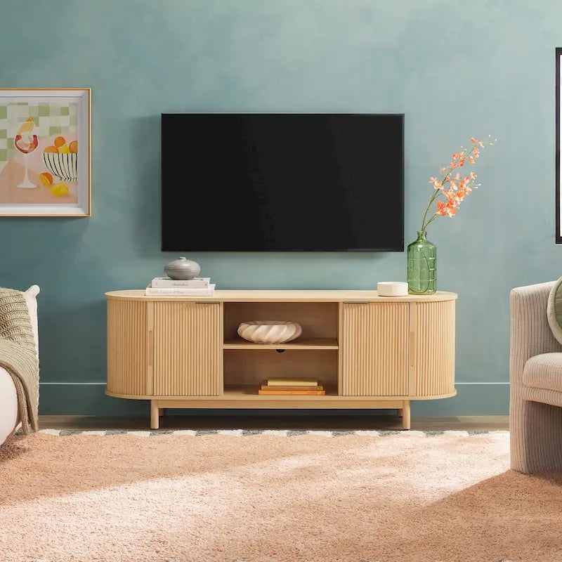 Modern Reeded 60-inch TV Stand with Rounded Edges
