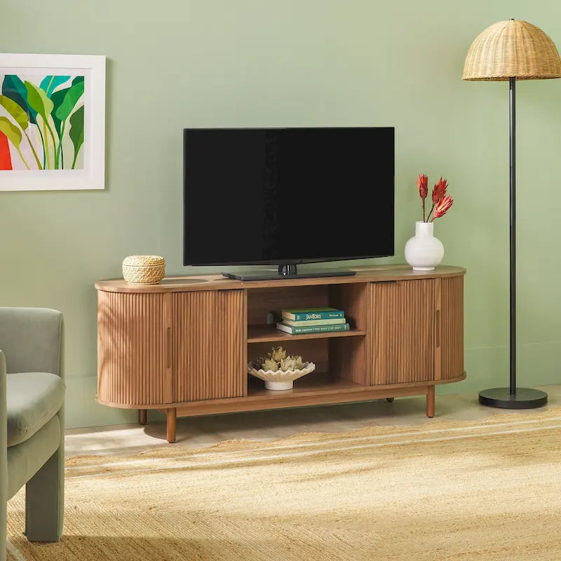 Modern Reeded 60-inch TV Stand with Rounded Edges