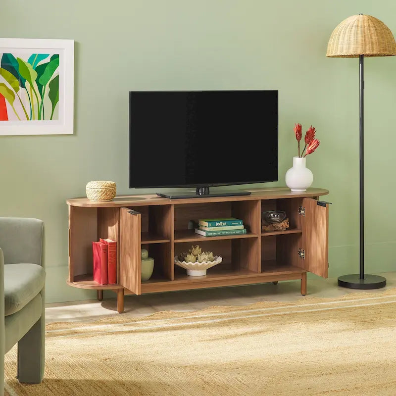 Modern Reeded 60-inch TV Stand with Rounded Edges