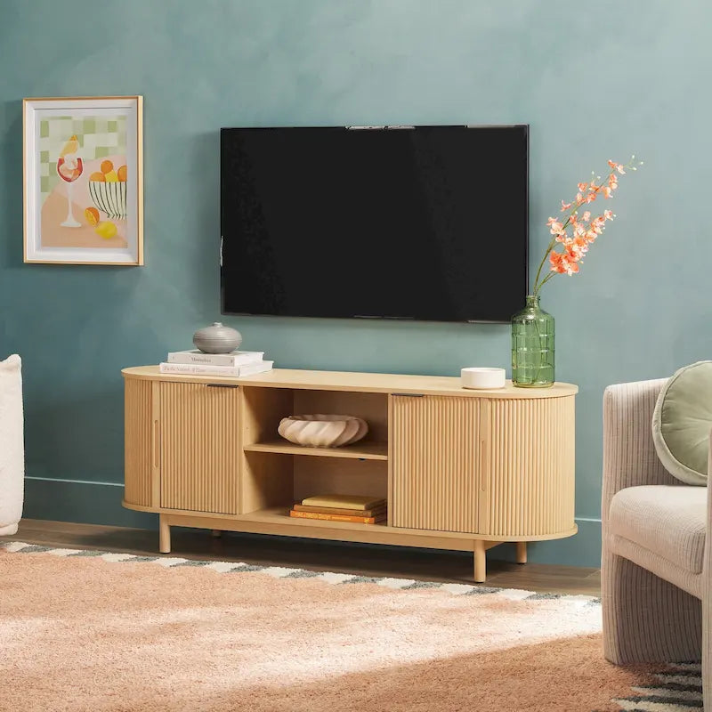 Moderner geriffelter 60-Zoll-TV-Ständer mit abgerundeten Kanten