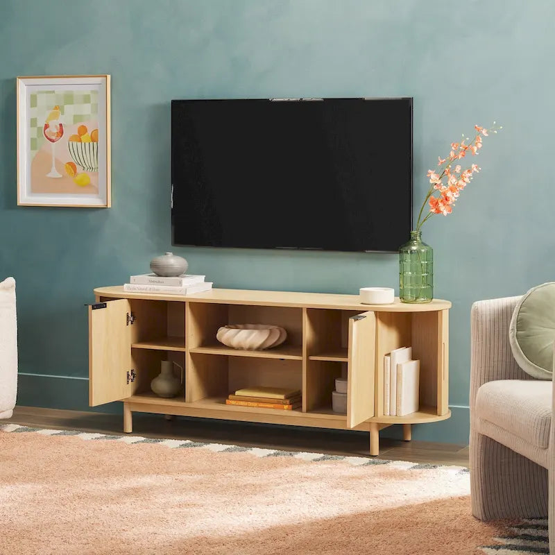 Moderner geriffelter 60-Zoll-TV-Ständer mit abgerundeten Kanten